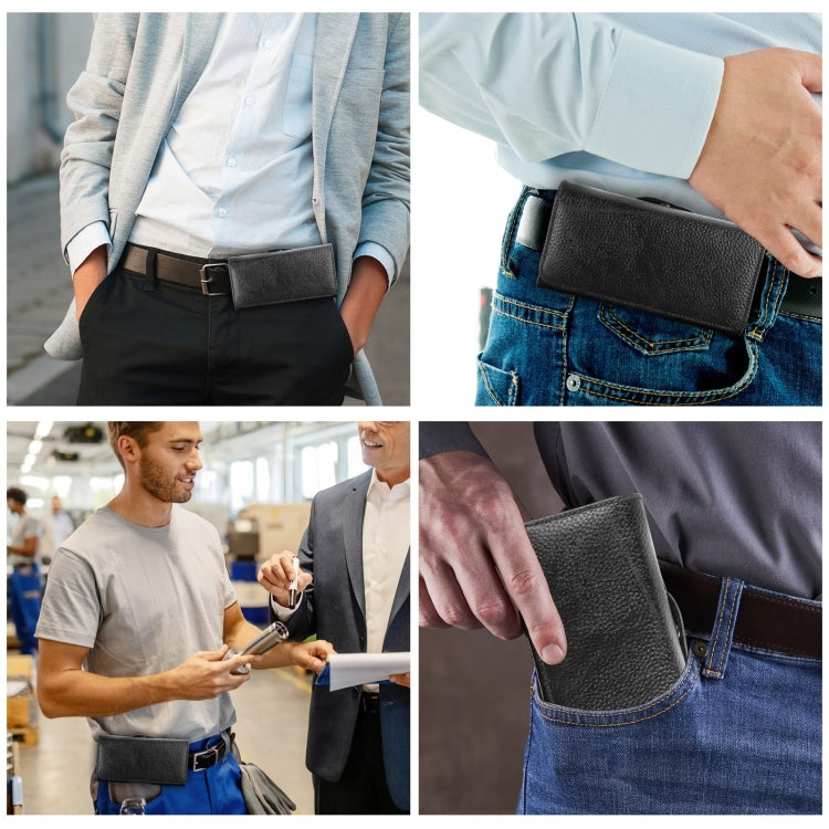 HAWEEL 6.1-6.8 inch Litchi Texture Genuine Leather Phone Belt Clip Horizontal Carrying Pouch, 6.1-6.8 inch