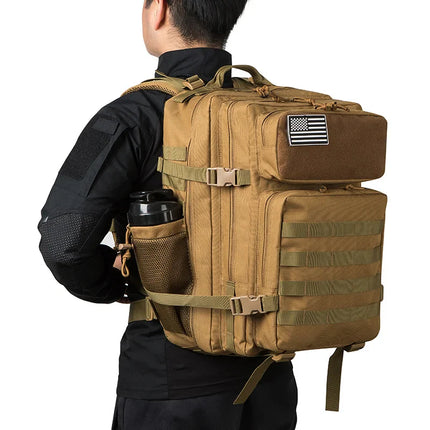 QT&QY 50L Tactical Backpack survival Bag Hunting MOLLE Backpack GYM For Men EDC Outdoor Hiking Rucksack Witch Bottle Holder