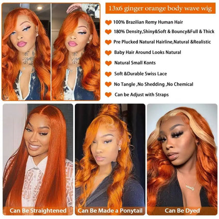 Orange Ginger 13x6 Hd Glueless Lace Front Human Hair Wig Lace Frontal  Colored Body Wave Human Hair Wigs for Black Women