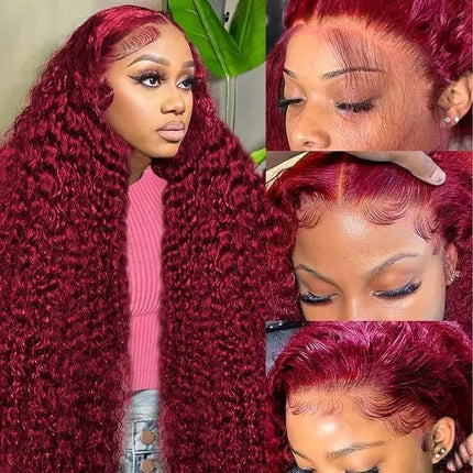 99j Burgundy Red Wine 13x4 Full Frontal Lace Preplucked Colored Human Hair Wig HD Transparent Lace Front Hair Wigs