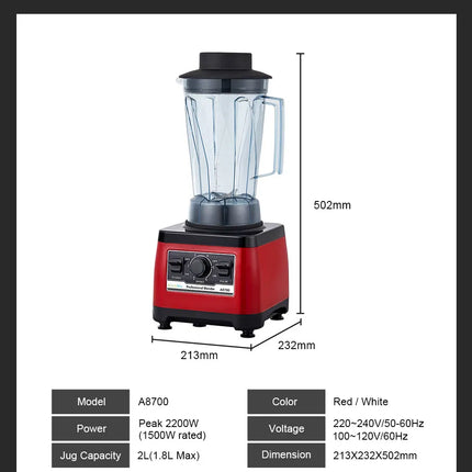 【7 Years Warranty】BPA Free Heavy Duty Commercial Grade Blender Professional Mixer Juicer Ice Smoothies Peak 2200W