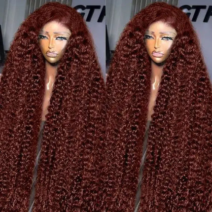 Reddish Brown Curly Lace Front Wig Human Hair Wig Deep Wave 13x4 HD Lace Frontal Wigs With Baby Hair for Women 180% Density