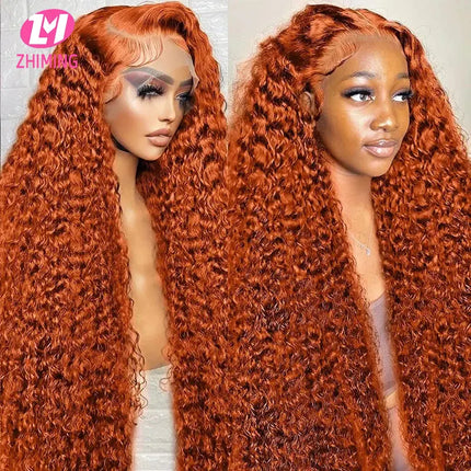 HD Orange Ginger Curly 13x4 Lace Front Wig Deep Wave Synthetic Hair Wig High Temperature Silk Lace Frontal Wigs Water Wave