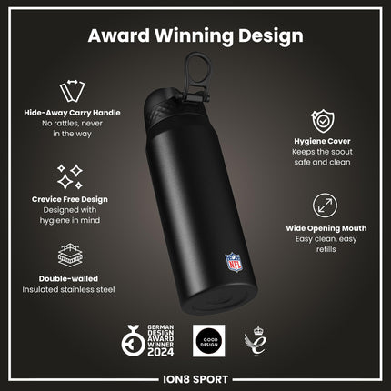 NFL x ION8 Insulated Steel Water Bottle, NFL Chiefs, 750ml (24oz)