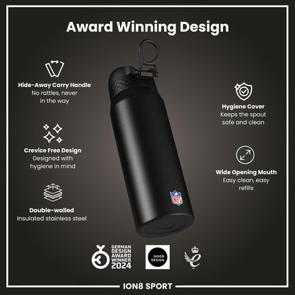 NFL x ION8 Insulated Steel Water Bottle, NFL Jets, 750ml (24oz)