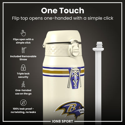 NFL x ION8 Insulated Steel Water Bottle, NFL Ravens, 750ml (24oz)