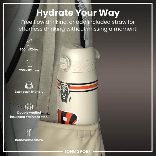 NFL x ION8 Insulated Steel Water Bottle, NFL Bengals, 750ml (24oz)