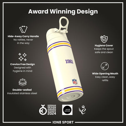 NFL x ION8 Insulated Steel Water Bottle, NFL Vikings, 750ml (24oz)