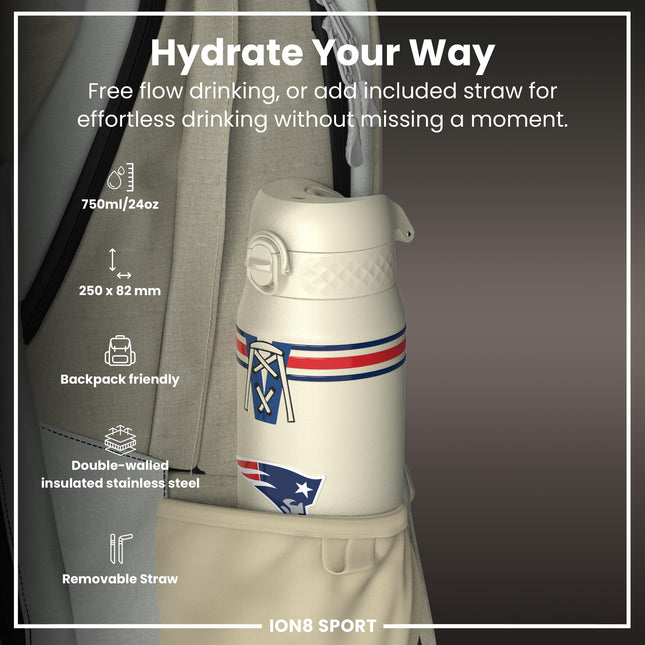 NFL x ION8 Insulated Steel Water Bottle, NFL Patriots, 750ml (24oz)