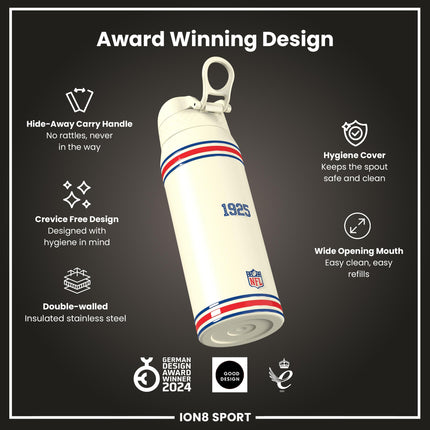 NFL x ION8 Insulated Steel Water Bottle, NFL Giants, 750ml (24oz)