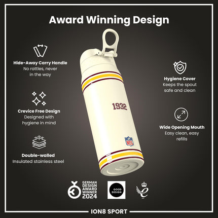 NFL x ION8 Insulated Steel Water Bottle, NFL Commanders, 750ml (24oz)