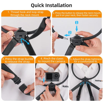Sunnylife Magnetic POV Neck Mount Hand Free Video Vlog Neck Adjustable Selfie Holder with Body Strap For Insta360 X4 Air / X5 / Ace Pro 2 / 1 / Ace, For Insta360 X4 Air / X5 / Ace Pro 2 / 1 / Ace