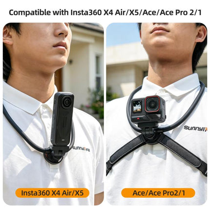 Sunnylife Magnetic POV Neck Mount Hand Free Video Vlog Neck Adjustable Selfie Holder with Body Strap For Insta360 X4 Air / X5 / Ace Pro 2 / 1 / Ace, For Insta360 X4 Air / X5 / Ace Pro 2 / 1 / Ace