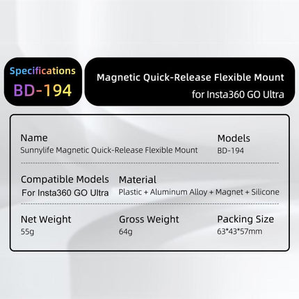 For Insta360 GO Ultra Sunnylife Magnetic Quick-Release Flexible Mount Series 360 Strap Wrap Band Mount Bike Tube Clip Holder, For Insta360 GO Ultra
