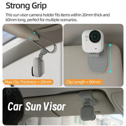 For Insta360 GO Ultra Sunnylife Magnetic Car Sun Visor Mount Action Camera Holder 360 Rotating 180 Tilt Sun Visor Holder
