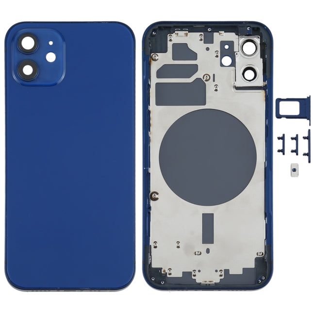 Back Housing Cover with SIM Card Tray & Side  Keys & Camera Lens for iPhone 12(White), For iPhone 12(with SIM Card Tray), For iPhone 12(with Card Tray), Back Housing Cover for 12