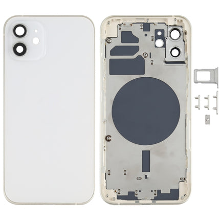 Back Housing Cover with SIM Card Tray & Side  Keys & Camera Lens for iPhone 12(White), For iPhone 12(with SIM Card Tray), For iPhone 12(with Card Tray), Back Housing Cover for 12