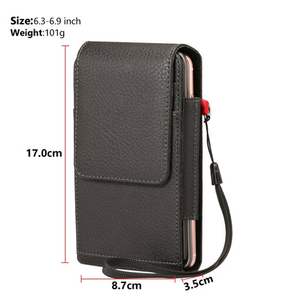 Für Telefone mit 6,7 Zoll und darunter. Multifunktionale, universelle, vertikale Klapptasche aus PU-Leder mit Doppelgitter und Litschi-Textur, Gürteltasche mit Kartensteckplatz, Gürtelclip und Trageband, für Telefone mit 6,7 Zoll und darunter
