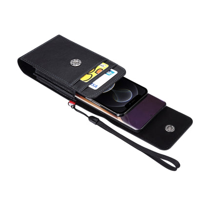 Für Telefone mit 6,7 Zoll und darunter. Multifunktionale, universelle, vertikale Klapptasche aus PU-Leder mit Doppelgitter und Litschi-Textur, Gürteltasche mit Kartensteckplatz, Gürtelclip und Trageband, für Telefone mit 6,7 Zoll und darunter