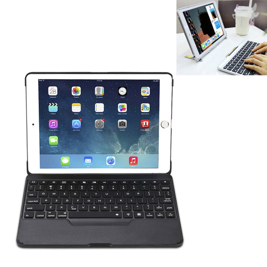 F611 Abnehmbare, farbenfrohe Hintergrundbeleuchtung, Aluminium-Backplane, kabellose Bluetooth-Tastatur, Tablet-Hülle für iPad Air 2/9.7 (2018)/9.7 Zoll (2017)/Air/Pro 9.7 Zoll