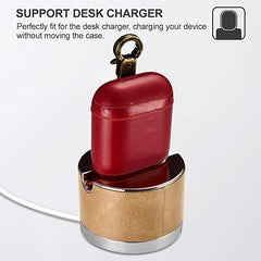 ICARER Cowhide Leather Anti-lost Dropproof Wireless Earphones Charging Box Protective Case for Apple AirPods 1/2, with Clasp, with Clasp Red, with Clasp Brown, with Clasp Black), with Clasp Khaki