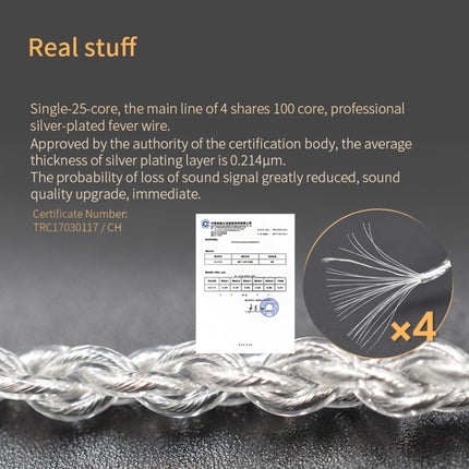 KZ 8 Pin Oxygen-free Copper Silver Plated Upgrade Cable for Most MMCX Interface Earphones