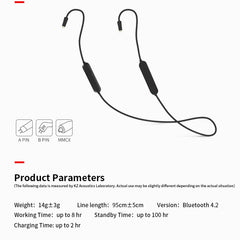 KZ Waterproof High Fidelity Bluetooth Upgrade Cable for KZ ZST / ZS10 / ES4 / ES3 / ZSR Earphones, KZ ZST / ZS10 / ES4 / ES3 / ZSR Earphones(Black)