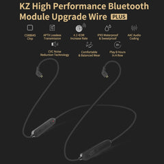 KZ Waterproof High Fidelity Bluetooth Upgrade Cable for KZ ZSN Earphones, KZ ZSN Earphones(Black)