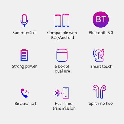i9 Touch Wireless TWS Sport Bilaterales Stereo-Bluetooth 5.0-Headset mit Ladebox, Touch-Version, Touch-Version