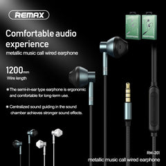 REMAX RM-201 In-Ear-Stereo-Musikkopfhörer aus Metall mit Kabelsteuerung + Mikrofon, unterstützt Freisprechfunktion