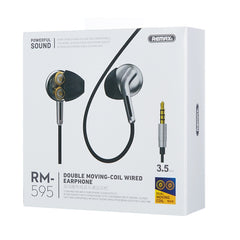 REMAX RM-595 3.5mm Gold Pin In-Ear Stereo Double-action Metal Music Earphone with Wire Control + MIC, Support Hands-free