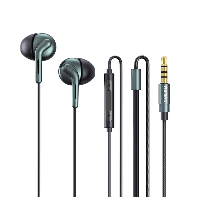 REMAX RM-595 Auriculares estéreo intrauditivos de doble acción con clavija dorada de 3,5 mm para música de metal con control por cable + micrófono, compatible con manos libres