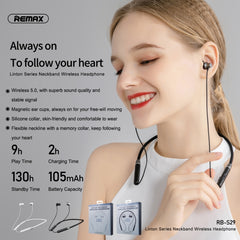Auriculares inalámbricos Bluetooth V5.0 con banda para el cuello y memoria de la serie Linton REMAX RB-S29