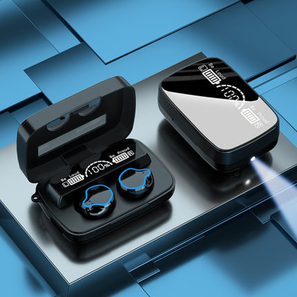 M9 Bluetooth 5.1 TWS Espejo Pantalla digital Auricular inalámbrico Bluetooth con caja de carga Linterna, Soporte táctil y Siri y Pantalla de batería, M9 (Negro)