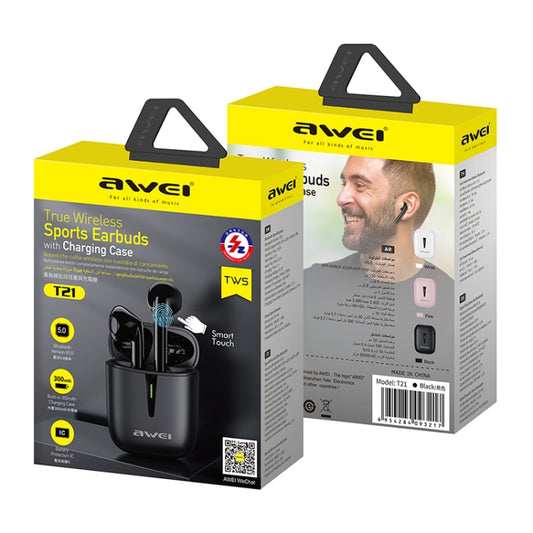 awei T21 Bluetooth V5.0 Ture Wireless Sports TWS Headset with Charging Case