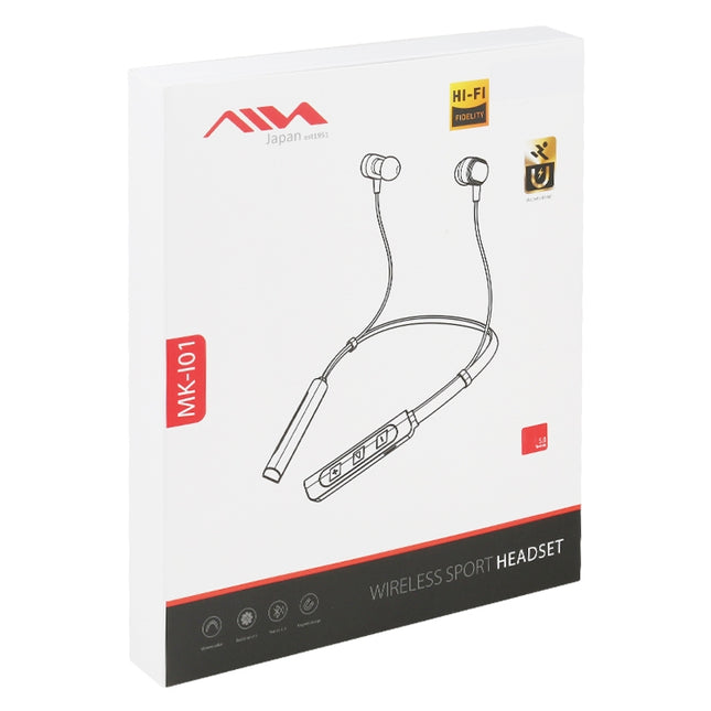 AIN MK-I01 Auriculares deportivos con Bluetooth, control por cable, IPX4, resistentes al agua, con montaje en el cuello, hebilla de cable, soporte para llamadas y asistente de voz