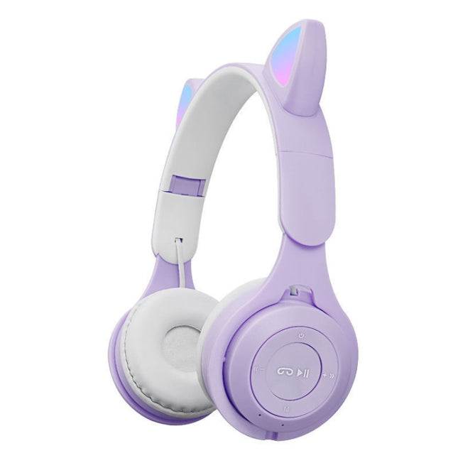 M6 Luminous Cat Ears Two-color Foldable Bluetooth Headset with 3.5mm Jack & TF Card Slot, Two-color Pink, Two-color Blue, Two-color Purple, Two-color White