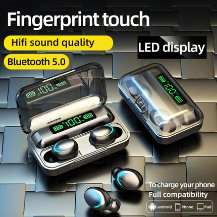F9-5C Four-bar Breathing Light + Digital Display Noise Reduction Bluetooth Earphone, F9-5C Four-bar Light Black, F9-5C Four-bar Light White