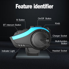 Hysnox HY-02 Bluetooth 5.0 Motorcycle Helmet Headset 2000M 6 Riders Intercom Headset