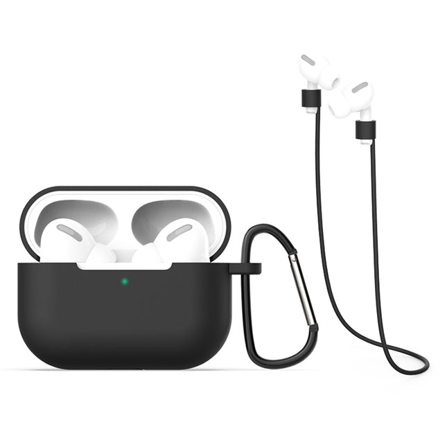 For AirPods Pro Silicone Earphone Protective Case + Hook + Anti-lost Rope 3 in 1 Set, For AirPods Pro