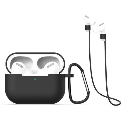 Estuche protector de silicona 3 en 1 para auriculares AirPods Pro + gancho + juego de cuerda antipérdida