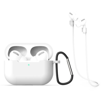Estuche protector de silicona 3 en 1 para auriculares AirPods Pro + gancho + juego de cuerda antipérdida