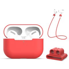 Estuche protector de silicona para auriculares AirPods Pro 3 en 1 + hebilla para auriculares + juego de cuerda antipérdida