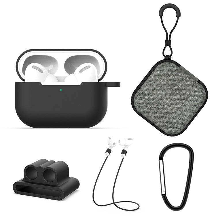 For AirPods Pro 5 in 1 Silicone Earphone Protective Case + Earphone Bag + Earphones Buckle + Hook + Anti-lost Rope Set, For AirPods Pro