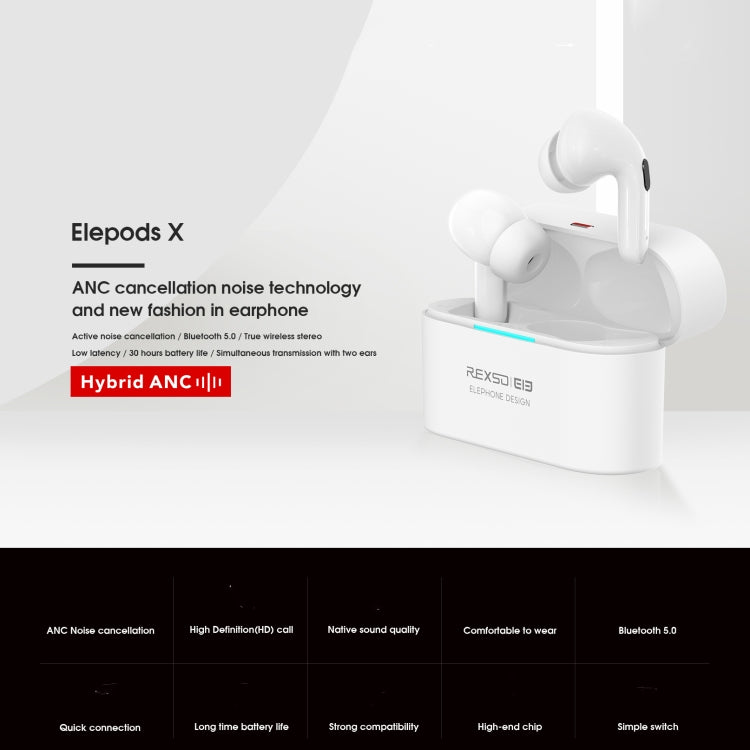 ELEPHONE Elepods X Kabellose ANC-Ohrhörer mit Geräuschunterdrückung, Bluetooth 5.0, mit Ladebox