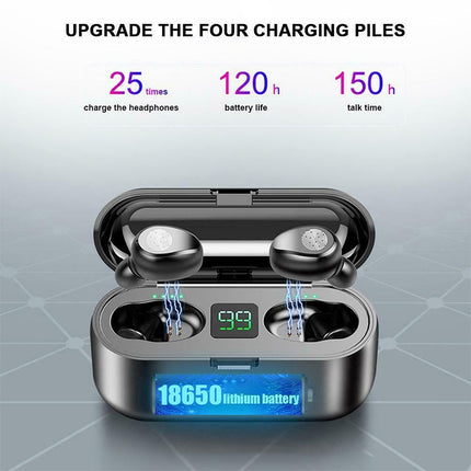 Auriculares inalámbricos Bluetooth binaurales con control táctil F9 TWS V5.0 con estuche de carga y pantalla digital, F9