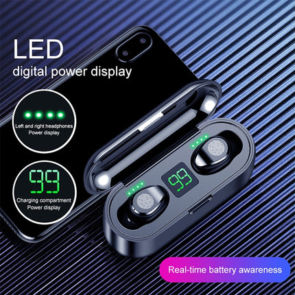 Auriculares inalámbricos Bluetooth binaurales con control táctil F9 TWS V5.0 con estuche de carga y pantalla digital, F9