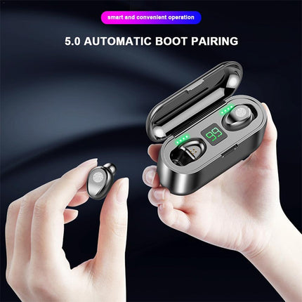 Auriculares inalámbricos Bluetooth binaurales con control táctil F9 TWS V5.0 con estuche de carga y pantalla digital, F9