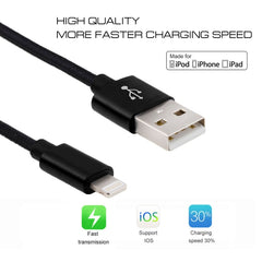 3A Woven Style Metal Head 8 Pin to USB Charge Data Cable, Cable Length: 1m, 1m 8 Pin