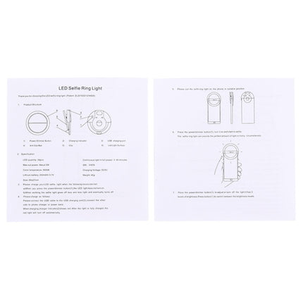 Charging Selfie Beauty Light For iPhone, Galaxy, Huawei, Xiaomi, LG, HTC and Other Smart Phones with Adjustable Clip & USB Cable